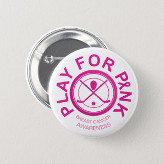 Ice Hockey Play for Breast Cancer Awareness Button