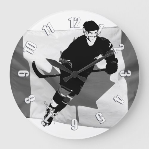 Ice Hockey Player  and Canadian Flag Large Clock