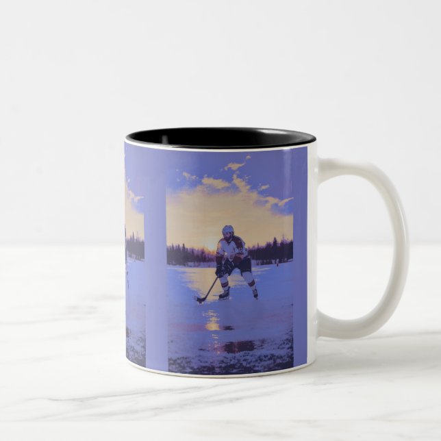 Ice Hockey Player at Sunrise Two-Tone Coffee Mug (Right)