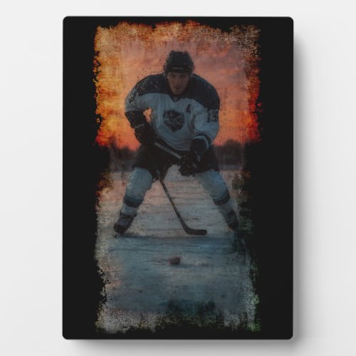 Ice Hockey Player at Sunset Plaque