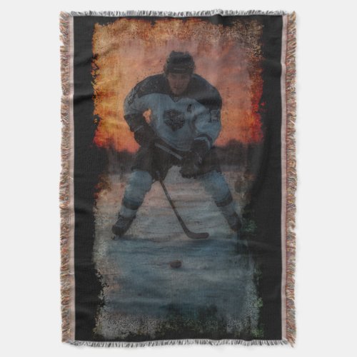 Ice Hockey Player at Sunset Throw Blanket