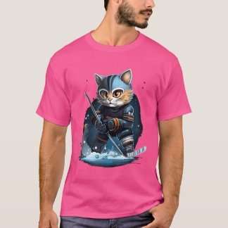 Ice Hockey Player Cat Kitten Hockey Stick T-Shirt