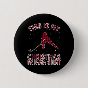 Ice Hockey Player Christmas Pajamas Funny Xmas Gif Button