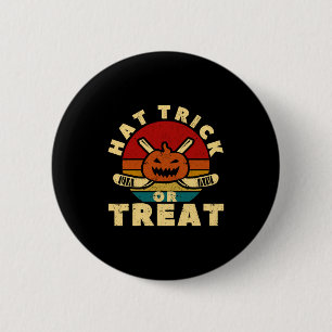 Ice Hockey Player Coach Halloween Pumpkin Hat Tric Button