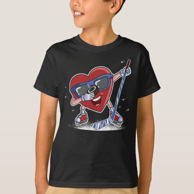 Ice Hockey Player Dabbing Heart Valentines Day T-Shirt (Front)