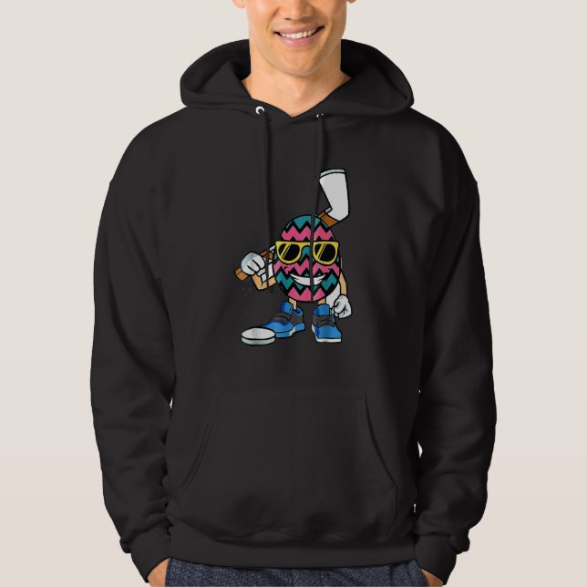 Ice Hockey Player Egg Easter Day Funny Sports Boys Hoodie (Front)