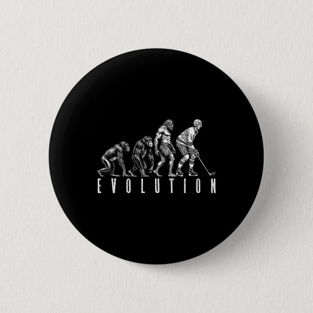 Ice Hockey Player Evolution Funny Man Ape Caveman  Button (Front)