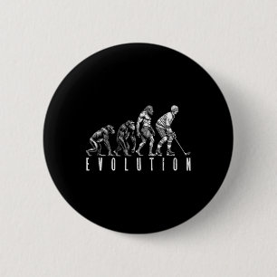 Ice Hockey Player Evolution Funny Man Ape Caveman Button