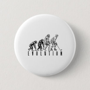 Ice Hockey Player Evolution Funny Man Ape Caveman Button