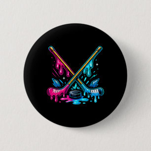 Ice Hockey Player Ice Cream Drip Youth Boys And Gi Button