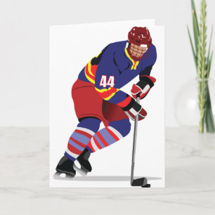 Ice Hockey Player in Action Red and Blue Team Card