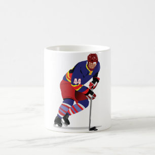 Ice Hockey Player in Action Red and Blue Team Coffee Mug