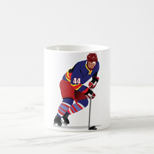 Ice Hockey Player in Action Red and Blue Team Coffee Mug (Center)