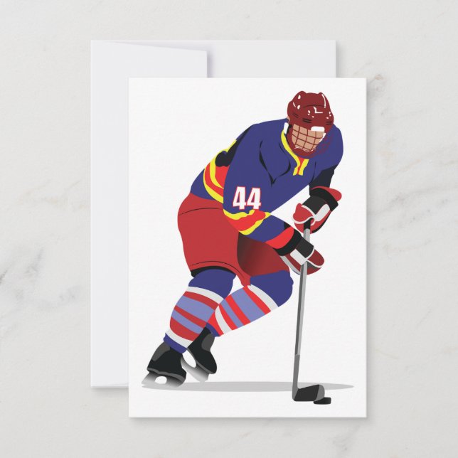 Ice Hockey Player in Action Red and Blue Team Invitation (Front)