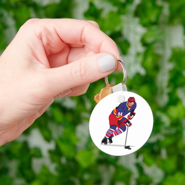 Ice Hockey Player in Action Red and Blue Team Keychain (Creator Uploaded)