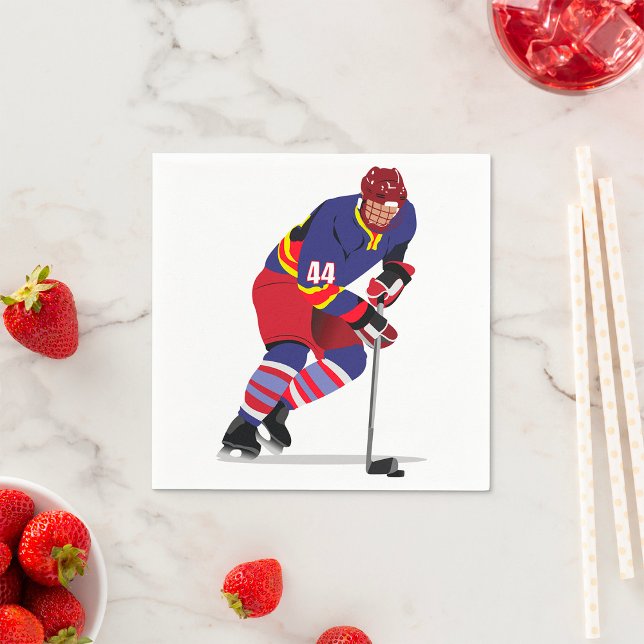 Ice Hockey Player in Action Red and Blue Team Paper Napkins (Creator Uploaded)