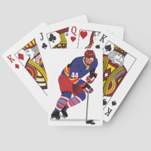 Ice Hockey Player in Action Red and Blue Team Poker Cards
