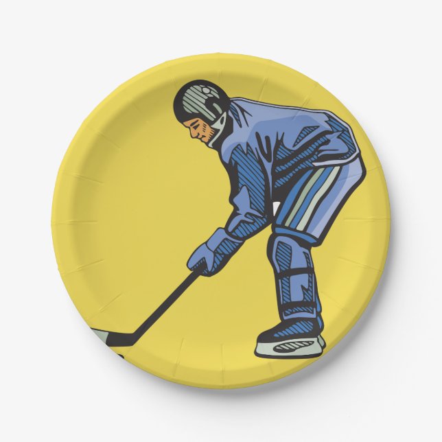 Ice Hockey Player in Blue Uniform Paper Plates (Front)