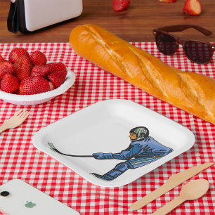 Ice Hockey Player in Blue Uniform Paper Plates