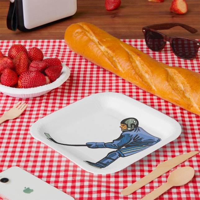Ice Hockey Player in Blue Uniform Paper Plates (Creator Uploaded)