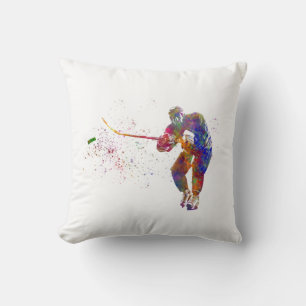 Ice hockey player in watercolor throw pillow