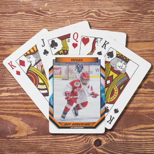 Ice Hockey Player Keepsake On Cool Orange Custom Poker Cards