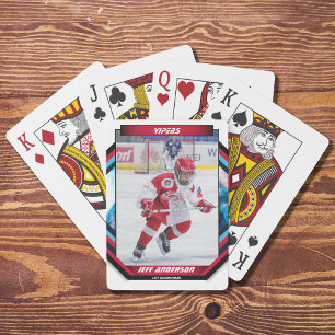 Ice Hockey Player Keepsake On Cool Red Custom Poker Cards