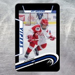 Ice Hockey Player Keepsake On Lively Blue Black Magnet<br><div class="desc">Introducing our stunning "Ice Hockey Jersey Number Logo Blue Trading Card Magnet" – the perfect addition to any ice hockey fan's collection! This flexible photo magnet features a stylish and dynamic design that captures the essence of the game, with vibrant blue hues accented by crisp white and bold black details....</div>