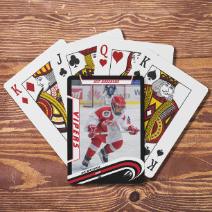 Ice Hockey Player Keepsake On Lively Red Custom Poker Cards
