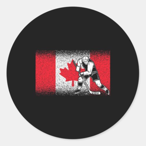 Ice Hockey Player Maple Leaf Canadian Flag Canada  Classic Round Sticker