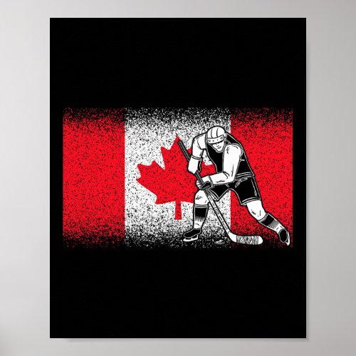 Ice Hockey Player Maple Leaf Canadian Flag Canada  Poster