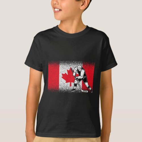 Ice Hockey Player Maple Leaf Canadian Flag Canada  T_Shirt