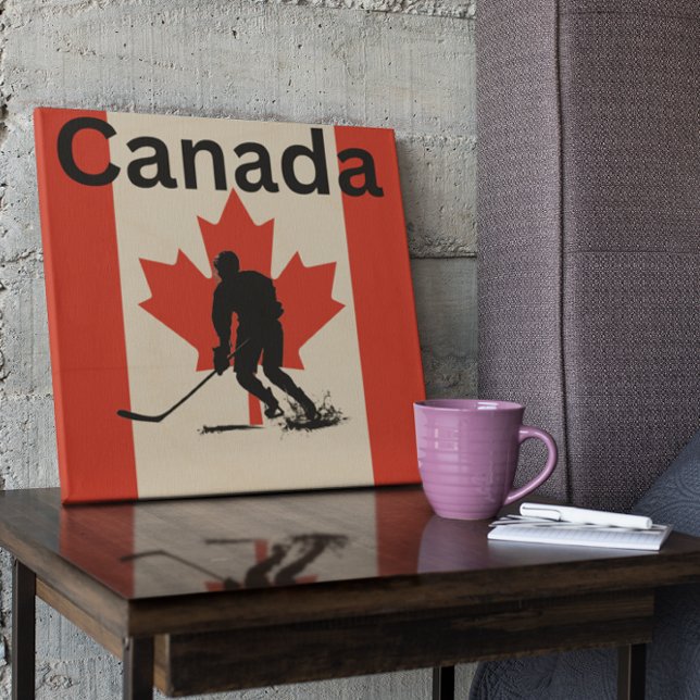Ice Hockey Player on Canadian Flag Wood Wall Art (Creator Uploaded)