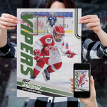 Ice Hockey Player On Customizable Green Poster at Zazzle