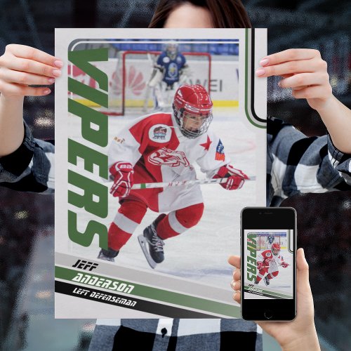 Ice Hockey Player On Customizable Green Poster