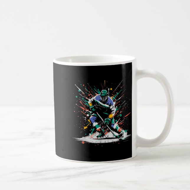 Ice Hockey Player Paint Splatter Art Srts Men Boys Coffee Mug (Right)