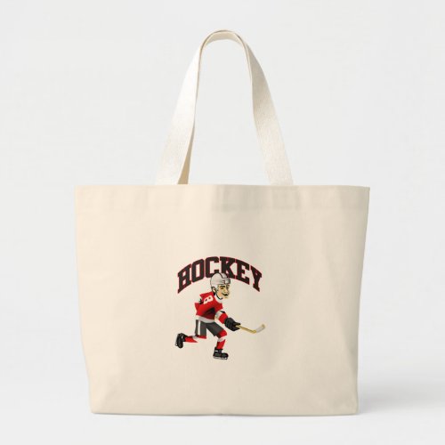 Ice Hockey Player Red Large Tote Bag