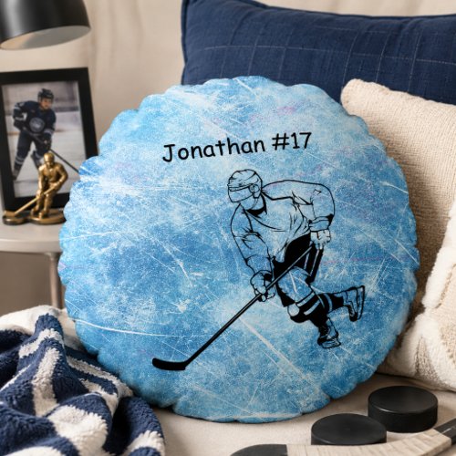 Ice Hockey Player Round Pillow