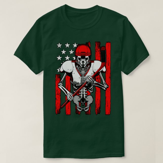 Ice Hockey Player Skeleton Athlete Halloween USA F T-Shirt (Design Front)