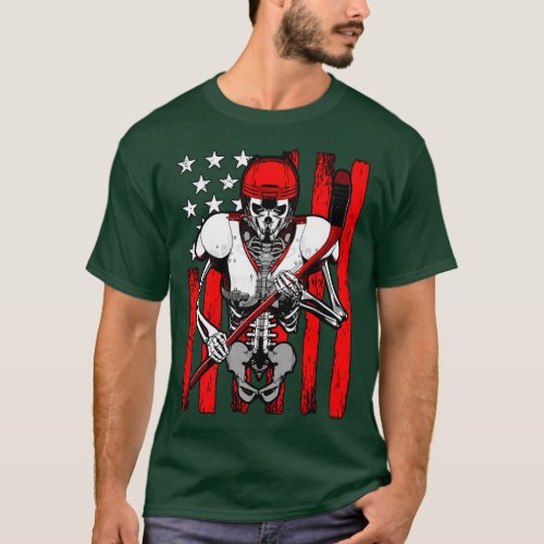 Ice Hockey Player Skeleton Athlete Halloween USA F T_Shirt