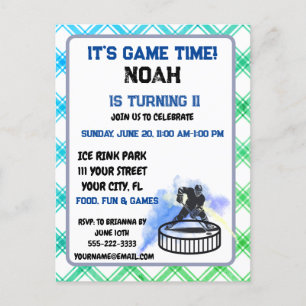 Ice hockey player sport theme invitation postcard