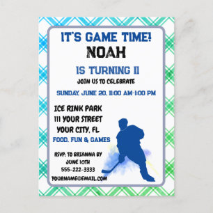 Ice hockey player sport theme invitation postcard