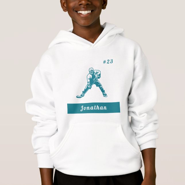 Ice Hockey Player Sports Star Name & Number Kids Hoodie (Front)