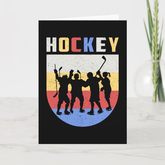 Ice Hockey Player Stick Team Puck Retro Funny Gift Card (Front)