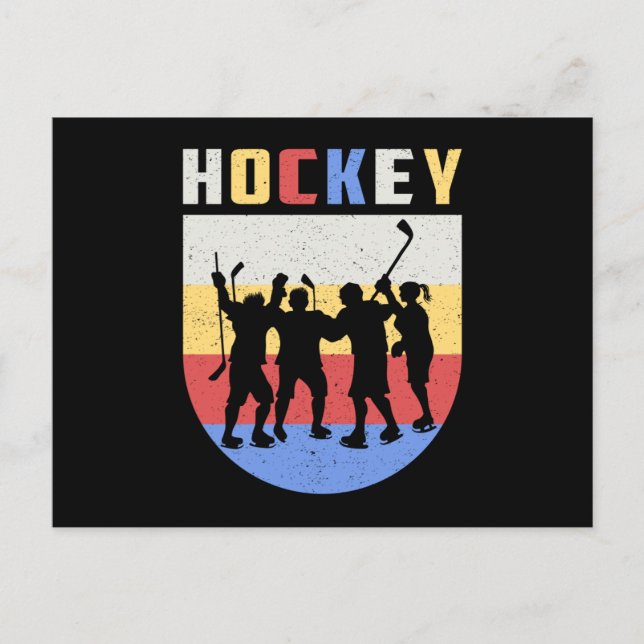 Ice Hockey Player Stick Team Puck Retro Funny Gift Postcard (Front)