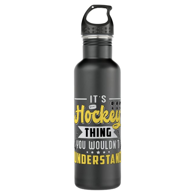 Ice Hockey Player Stick Team Puck Sports Gift Idea Stainless Steel Water Bottle (Front)