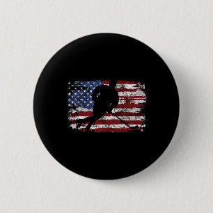 Ice Hockey Player Usa American Flag 4th Of July Gi Button