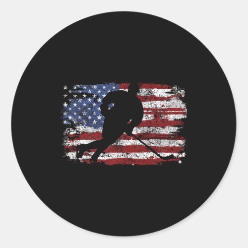 Ice Hockey Player Usa American Flag 4th Of July Gi Classic Round Sticker