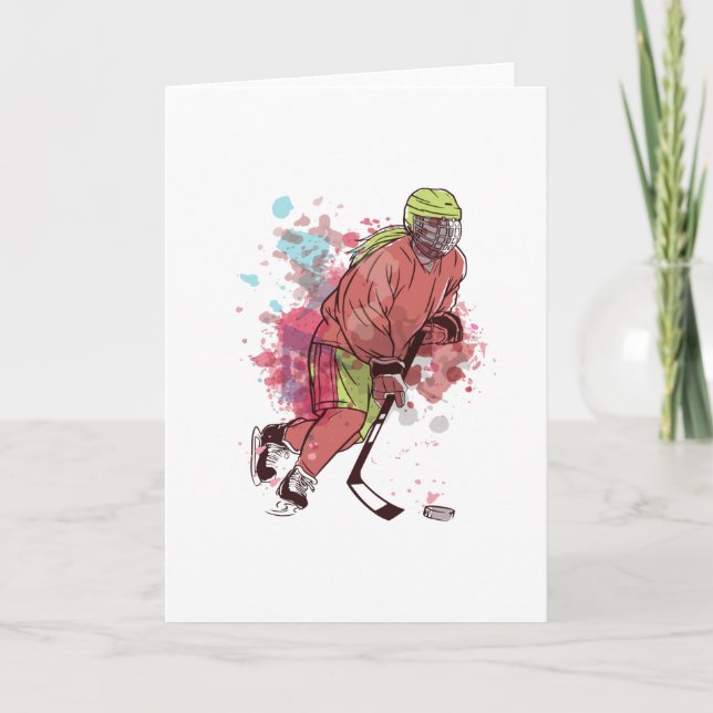ICE HOCKEY PLAYER WATERCOLOR CARD (Front)