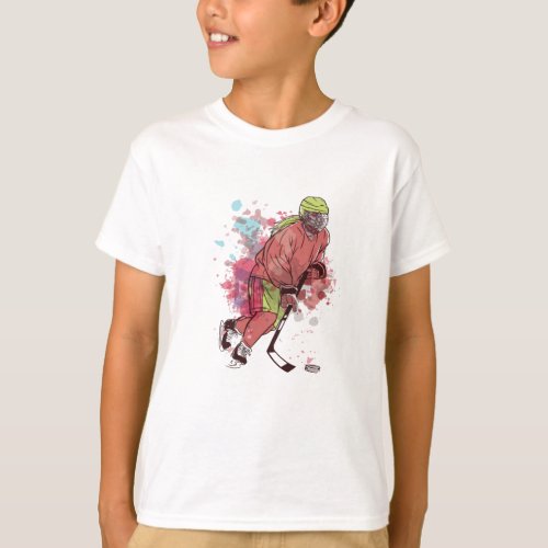 ICE HOCKEY PLAYER WATERCOLOR T_Shirt